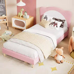 Struttura Letto Singolo per Bambini - Letto a Piattaforma da Principessa in Velluto Carino con Testiera Imbottita per Bambini, Supporto a Doghe in Legno Massiccio, Nessuna Molla Richiesta
