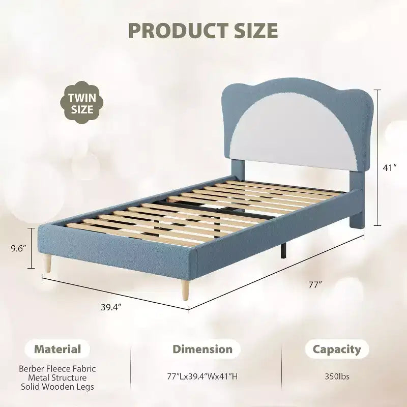 Struttura Letto Singolo per Bambini - Letto a Piattaforma da Principessa in Velluto Carino con Testiera Imbottita per Bambini, Supporto a Doghe in Legno Massiccio, Nessuna Molla Richiesta