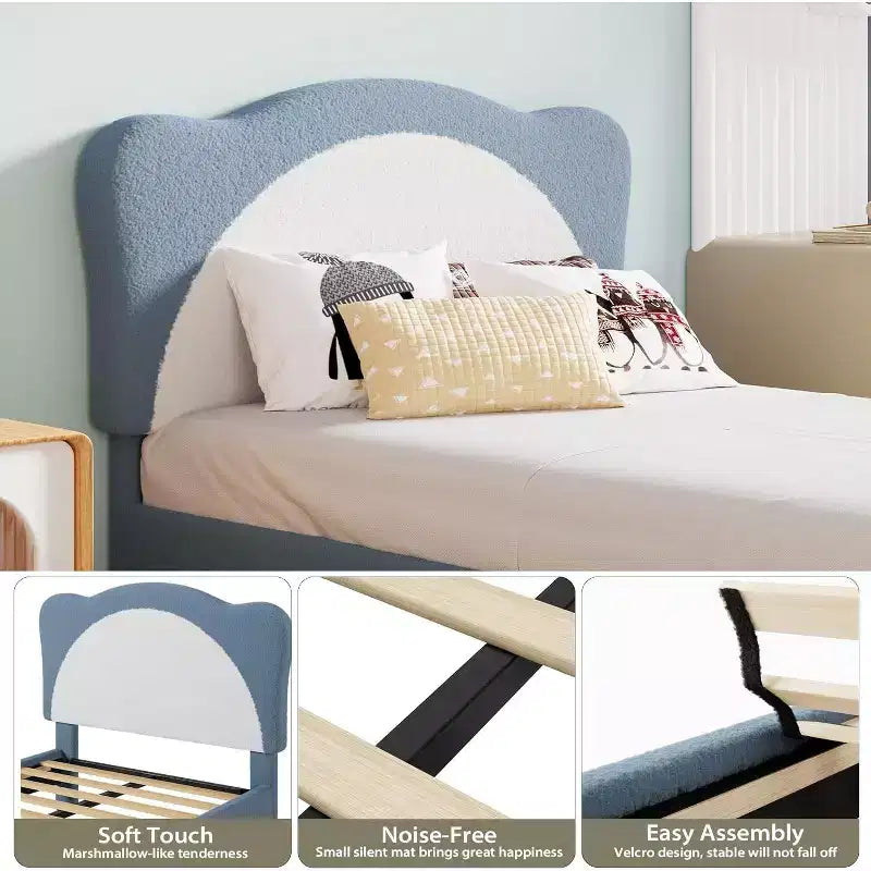 Struttura Letto Singolo per Bambini - Letto a Piattaforma da Principessa in Velluto Carino con Testiera Imbottita per Bambini, Supporto a Doghe in Legno Massiccio, Nessuna Molla Richiesta