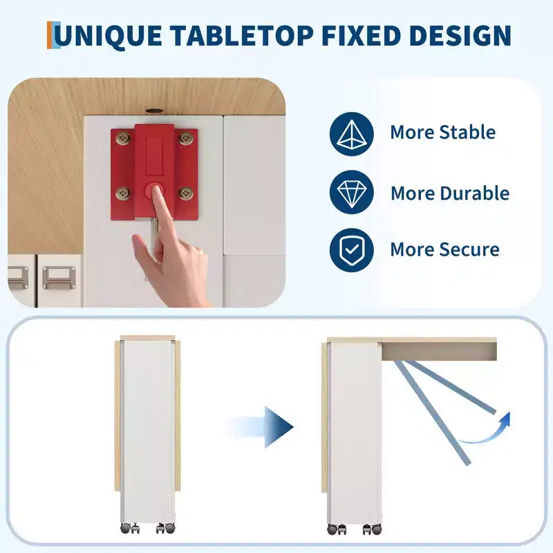 Tavolo da Pranzo Pieghevole per Piccoli Spazi, Tavolo a Ribalta Multifunzionale con Mobile Contenitore, Cassetto e Ruote, 4 Posti, Isola Cucina Salvaspazio