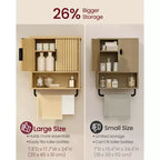 Pensile da Bagno - Armadietto sopra il WC con Ante Scanalate, Portasciugamani, Ripiano Regolabile, Larghezza 45 cm, Beige Quercia