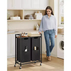 Laundry Sorting Cart with 2 Removable Bags, Pull-Out Design, Top Storage Shelf and Locking Wheels