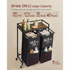 Carrello Portabiancheria con 2 Sacchi Rimovibili, Design Estraibile, Ripiano Superiore e Ruote Bloccabili