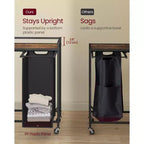 Carrello Portabiancheria con 2 Sacchi Rimovibili, Design Estraibile, Ripiano Superiore e Ruote Bloccabili