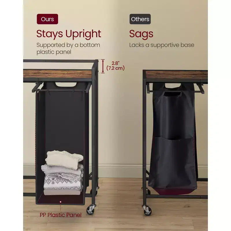 Carrello Portabiancheria con 2 Sacchi Rimovibili, Design Estraibile, Ripiano Superiore e Ruote Bloccabili