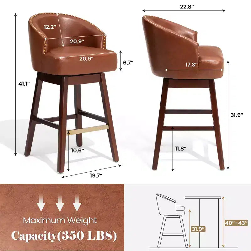 Crestlive Products Set di 2 Sgabelli da Bar Alti 76 cm con Schienale, Comode Sedie Girevoli d'Accento