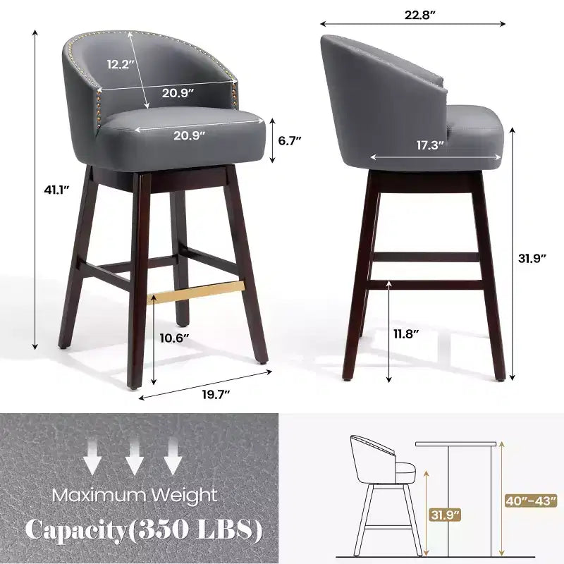 Crestlive Products Set di 2 Sgabelli da Bar Alti 76 cm con Schienale, Comode Sedie Girevoli d'Accento