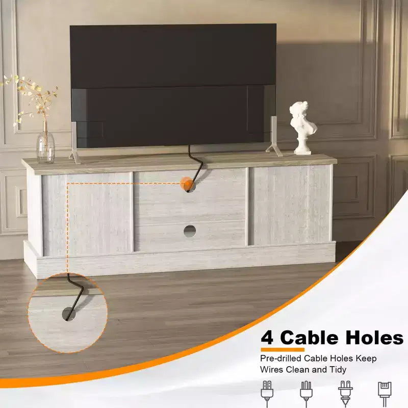 Mobile TV moderno per TV fino a 65'', Centro di intrattenimento in legno con armadietto, Tavolo console TV multimediale moderno per soggiorno camera da letto