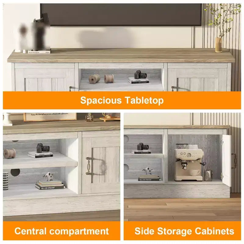 Mobile TV moderno per TV fino a 65'', Centro di intrattenimento in legno con armadietto, Tavolo console TV multimediale moderno per soggiorno camera da letto