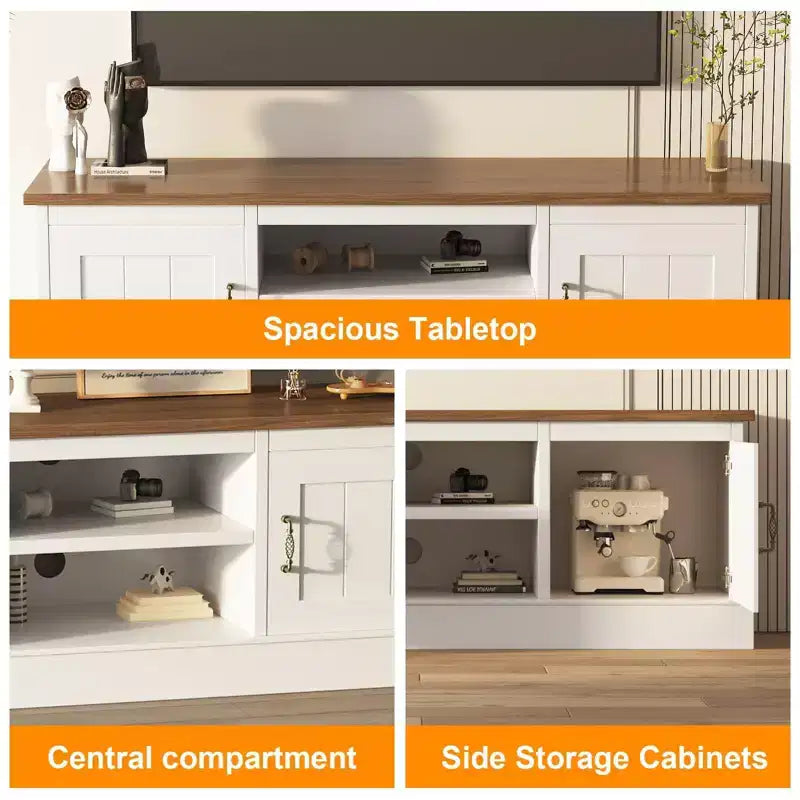 Mobile TV moderno per TV fino a 65'', Centro di intrattenimento in legno con armadietto, Tavolo console TV multimediale moderno per soggiorno camera da letto