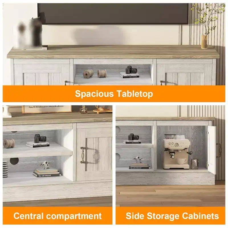 Mobile TV moderno per TV fino a 65'', Centro di intrattenimento in legno con armadietto, Tavolo console TV multimediale moderno per soggiorno camera da letto