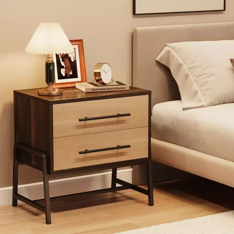 Comodino Piccolo con 2 Cassetti, Tavolino da Notte Moderno con Struttura in Metallo per Camera da Letto, Corridoio, Armadio, Spazi Piccoli