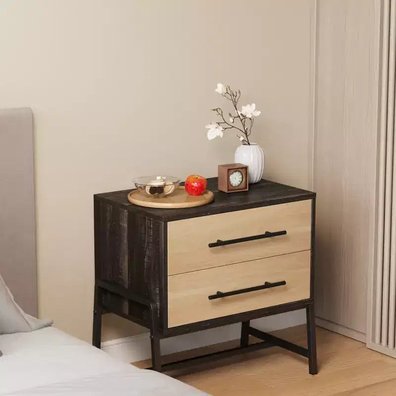 Comodino Piccolo con 2 Cassetti, Tavolino da Notte Moderno con Struttura in Metallo per Camera da Letto, Corridoio, Armadio, Spazi Piccoli