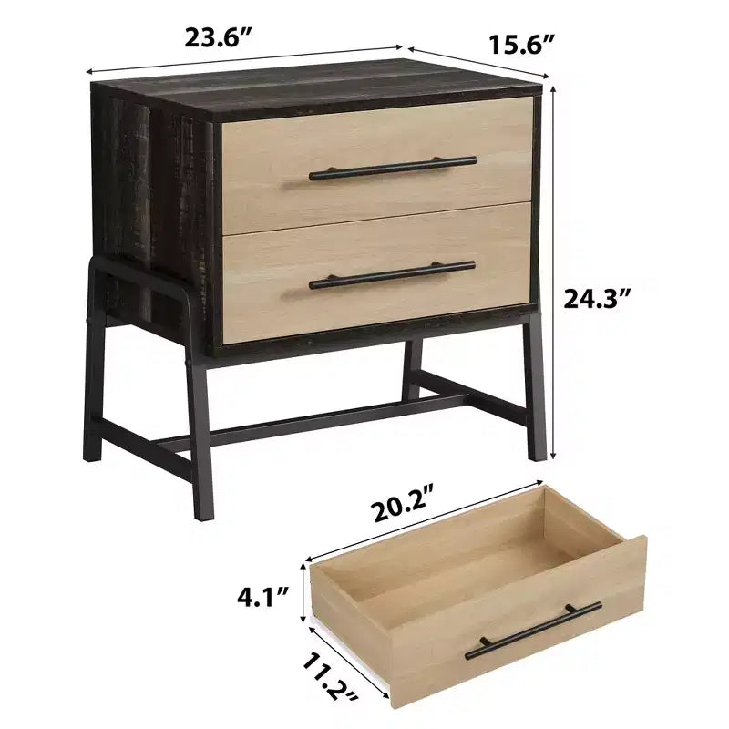 Comodino Piccolo con 2 Cassetti, Tavolino da Notte Moderno con Struttura in Metallo per Camera da Letto, Corridoio, Armadio, Spazi Piccoli