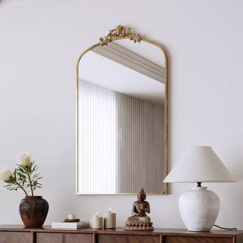 GDFStudio Gloria 43.3'' Vintage Ornate Arched Wall Mirror