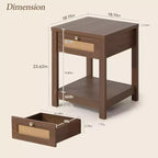 Bekrvio Set di 1/2 comodini boho in rattan da 45 cm, tavolo da letto con cassetto e pomelli in ottone, tavolino in legno con ripiano aperto per camera da letto/soggiorno