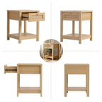 Bekrvio Set di 1/2 comodini boho in rattan da 45 cm, tavolo da letto con cassetto e pomelli in ottone, tavolino in legno con ripiano aperto per camera da letto/soggiorno