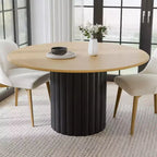 PexFix Tavolo da pranzo rotondo in legno da 52 pollici, tavolo da cucina per 4-6 persone con bordo superiore ad arco e piedistallo testurizzato per soggiorno/sala da pranzo/caffè/ufficio, naturale