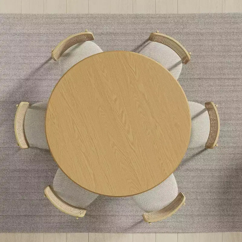 PexFix Tavolo da pranzo rotondo in legno da 52 pollici, tavolo da cucina per 4-6 persone con bordo superiore ad arco e piedistallo testurizzato per soggiorno/sala da pranzo/caffè/ufficio, naturale