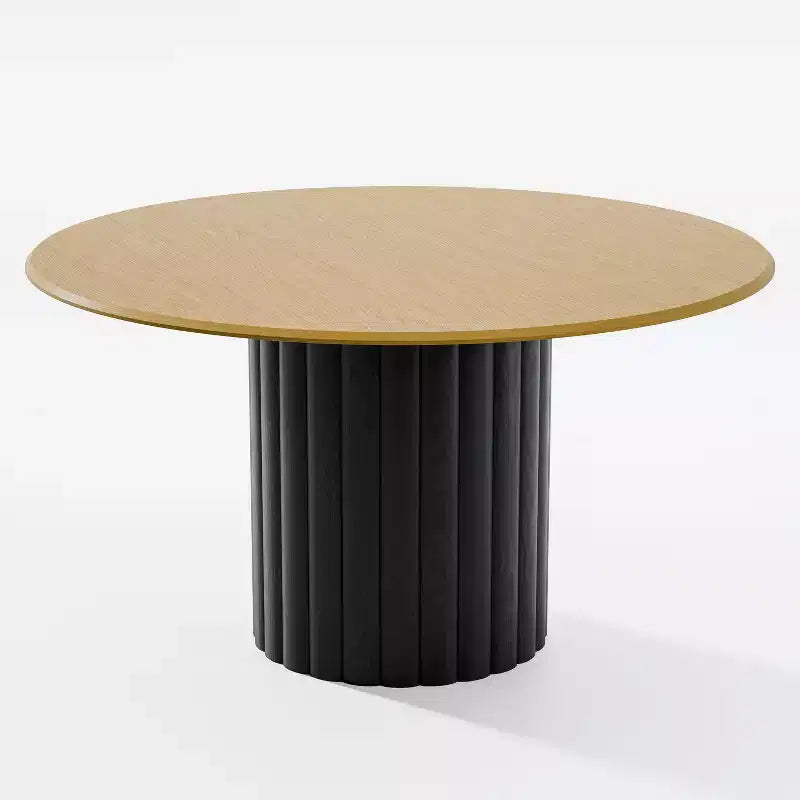 PexFix Tavolo da pranzo rotondo in legno da 52 pollici, tavolo da cucina per 4-6 persone con bordo superiore ad arco e piedistallo testurizzato per soggiorno/sala da pranzo/caffè/ufficio, naturale