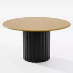 PexFix Tavolo da pranzo rotondo in legno da 52 pollici, tavolo da cucina per 4-6 persone con bordo superiore ad arco e piedistallo testurizzato per soggiorno/sala da pranzo/caffè/ufficio, naturale