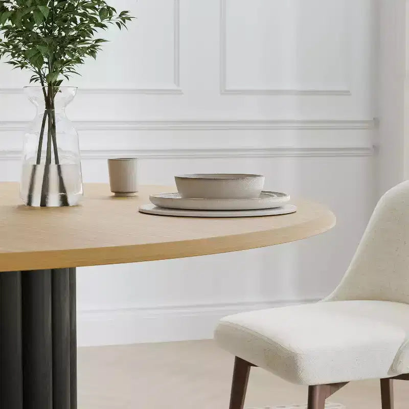 PexFix Tavolo da pranzo rotondo in legno da 52 pollici, tavolo da cucina per 4-6 persone con bordo superiore ad arco e piedistallo testurizzato per soggiorno/sala da pranzo/caffè/ufficio, naturale