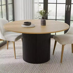PexFix Tavolo da pranzo rotondo in legno da 52 pollici, Tavolo da cucina per 4-6 persone con bordo curvo e gambe a cilindro concavo per soggiorno/sala da pranzo, caffè, ufficio, naturale