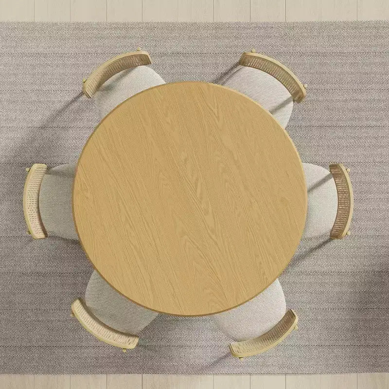 PexFix Tavolo da pranzo rotondo in legno da 52 pollici, Tavolo da cucina per 4-6 persone con bordo curvo e gambe a cilindro concavo per soggiorno/sala da pranzo, caffè, ufficio, naturale