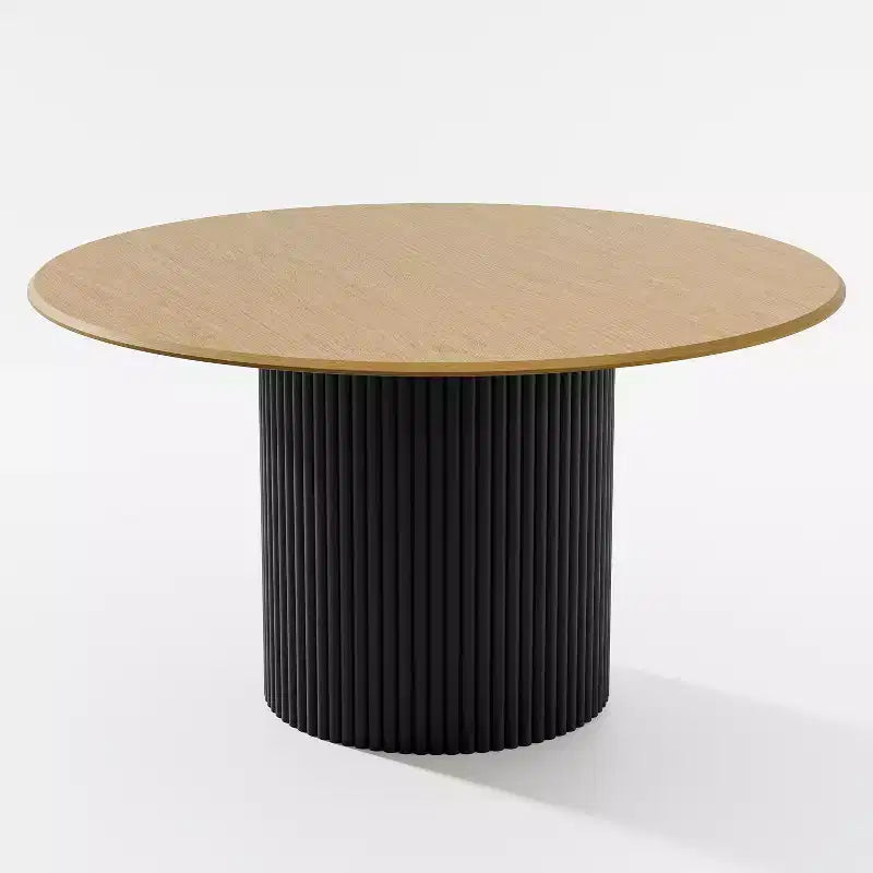 PexFix Tavolo da pranzo rotondo in legno da 52 pollici, Tavolo da cucina per 4-6 persone con bordo curvo e gambe a cilindro concavo per soggiorno/sala da pranzo, caffè, ufficio, naturale