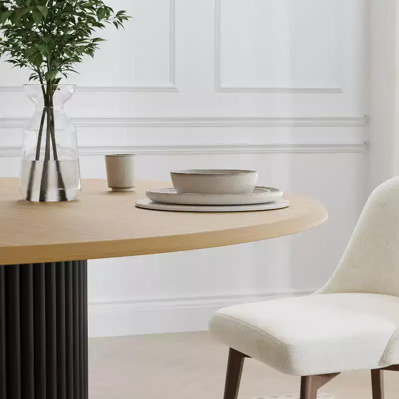 PexFix Tavolo da pranzo rotondo in legno da 52 pollici, Tavolo da cucina per 4-6 persone con bordo curvo e gambe a cilindro concavo per soggiorno/sala da pranzo, caffè, ufficio, naturale