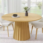 PexFix 52 Tavolo da pranzo rotondo in legno, tavolo da cucina per 4-6 persone con piano con bordo ad arco e base rastremata scanalata per soggiorno/sala da pranzo, caffè, ufficio, colore naturale