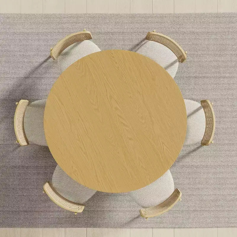 PexFix 52 Tavolo da pranzo rotondo in legno, tavolo da cucina per 4-6 persone con piano con bordo ad arco e base rastremata scanalata per soggiorno/sala da pranzo, caffè, ufficio, colore naturale