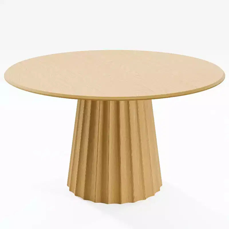 PexFix 52 Tavolo da pranzo rotondo in legno, tavolo da cucina per 4-6 persone con piano con bordo ad arco e base rastremata scanalata per soggiorno/sala da pranzo, caffè, ufficio, colore naturale