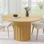 PexFix 52 Tavolo da pranzo rotondo in legno massello Tavolo da cucina per 4-6 persone con piano e base cilindrica scanalata per soggiorno/sala da pranzo Caffè Ufficio Naturale