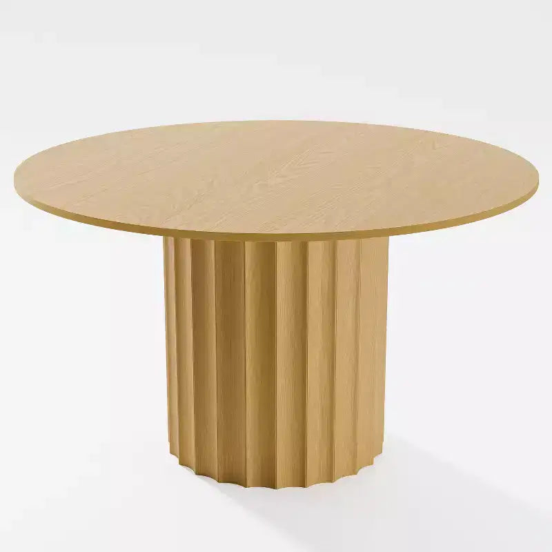 PexFix 52 Tavolo da pranzo rotondo in legno massello Tavolo da cucina per 4-6 persone con piano e base cilindrica scanalata per soggiorno/sala da pranzo Caffè Ufficio Naturale
