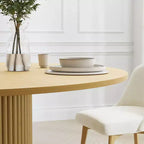 PexFix 52 Tavolo da pranzo rotondo in legno massello Tavolo da cucina per 4-6 persone con piano e base cilindrica scanalata per soggiorno/sala da pranzo Caffè Ufficio Naturale