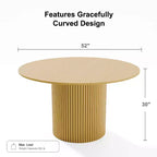 PexFix 52 Tavolo da pranzo rotondo in legno massello Tavolo da cucina per 4-6 persone con piano del tavolo e gambe cilindriche concave per soggiorno/sala da pranzo, ufficio, colore naturale