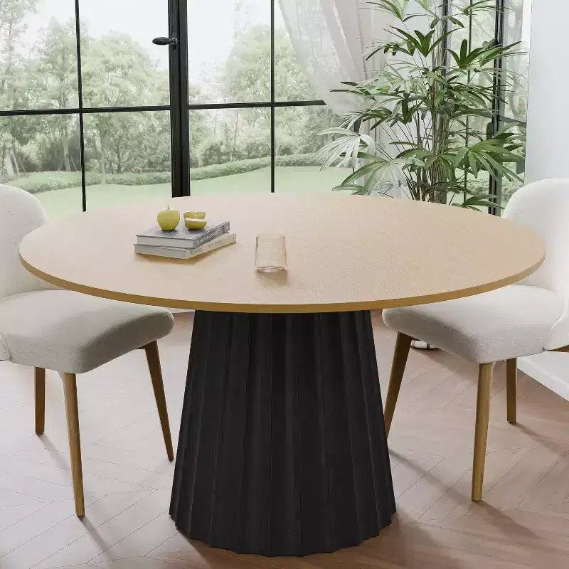 PexFix 52 Tavolo Rotondo da Pranzo in Legno Massello Tavolo da Cucina per 4-6 con Piano e Base Conica Scanalata per Soggiorno/Sala da Pranzo Caffè Ufficio Naturale