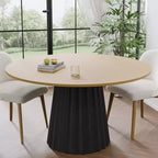 PexFix 52 Tavolo Rotondo da Pranzo in Legno Massello Tavolo da Cucina per 4-6 con Piano e Base Conica Scanalata per Soggiorno/Sala da Pranzo Caffè Ufficio Naturale