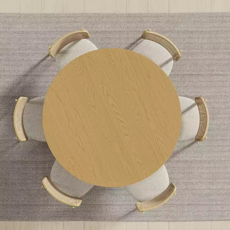 PexFix 52 Tavolo Rotondo da Pranzo in Legno Massello Tavolo da Cucina per 4-6 con Piano e Base Conica Scanalata per Soggiorno/Sala da Pranzo Caffè Ufficio Naturale