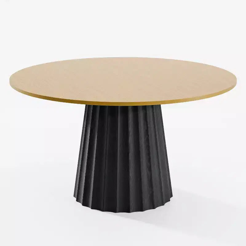 PexFix 52 Tavolo Rotondo da Pranzo in Legno Massello Tavolo da Cucina per 4-6 con Piano e Base Conica Scanalata per Soggiorno/Sala da Pranzo Caffè Ufficio Naturale