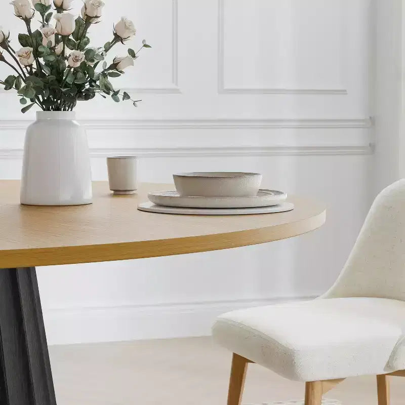 PexFix 52 Tavolo Rotondo da Pranzo in Legno Massello Tavolo da Cucina per 4-6 con Piano e Base Conica Scanalata per Soggiorno/Sala da Pranzo Caffè Ufficio Naturale