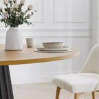 PexFix 52 Tavolo Rotondo da Pranzo in Legno Massello Tavolo da Cucina per 4-6 con Piano e Base Conica Scanalata per Soggiorno/Sala da Pranzo Caffè Ufficio Naturale
