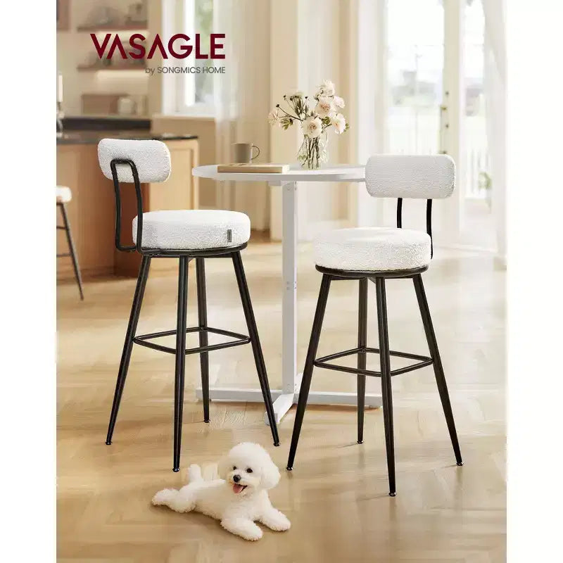 Set di 2 moderni sgabelli da bar girevoli in tessuto bouclé, rotazione a 360° e seduta ampia, sgabelli da bar alti 76,4 cm con schienale, bianco nuvola