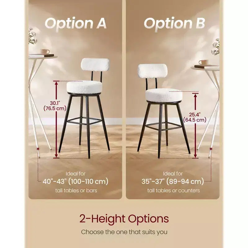 Set di 2 moderni sgabelli da bar girevoli in tessuto bouclé, rotazione a 360° e seduta ampia, sgabelli da bar alti 76,4 cm con schienale, bianco nuvola