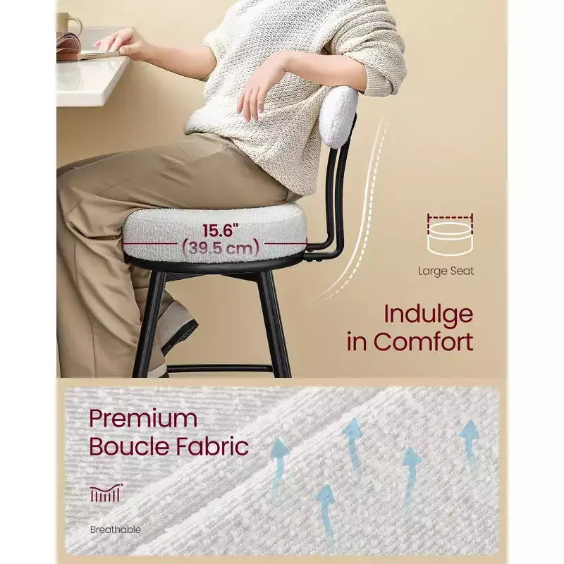 Set di 2 moderni sgabelli da bar girevoli in tessuto bouclé, rotazione a 360° e seduta ampia, sgabelli da bar alti 76,4 cm con schienale, bianco nuvola