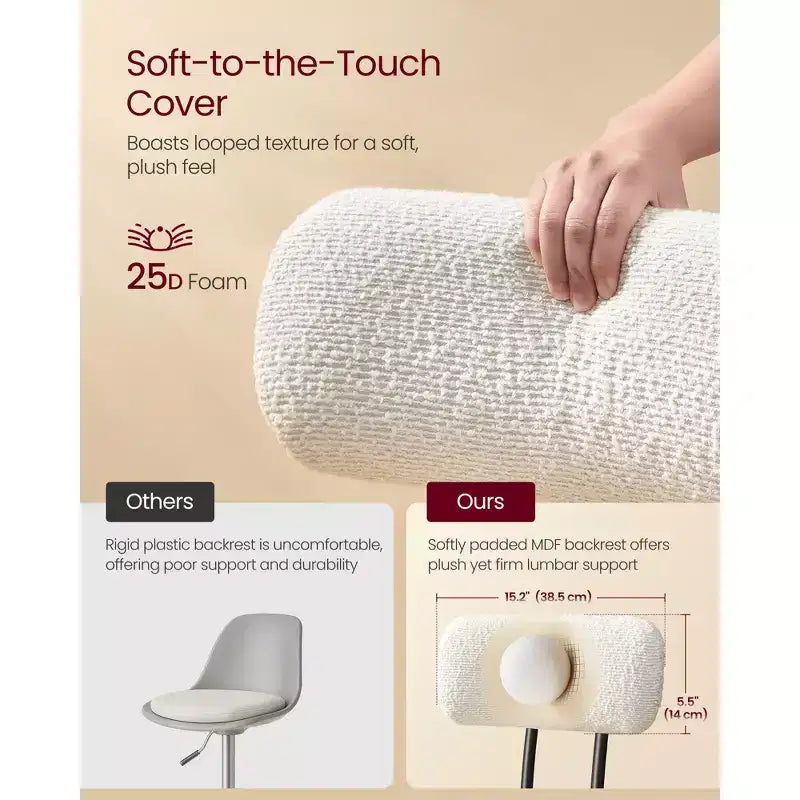 Set di 2 moderni sgabelli da bar girevoli in tessuto bouclé, rotazione a 360° e seduta ampia, sgabelli da bar alti 76,4 cm con schienale, bianco nuvola