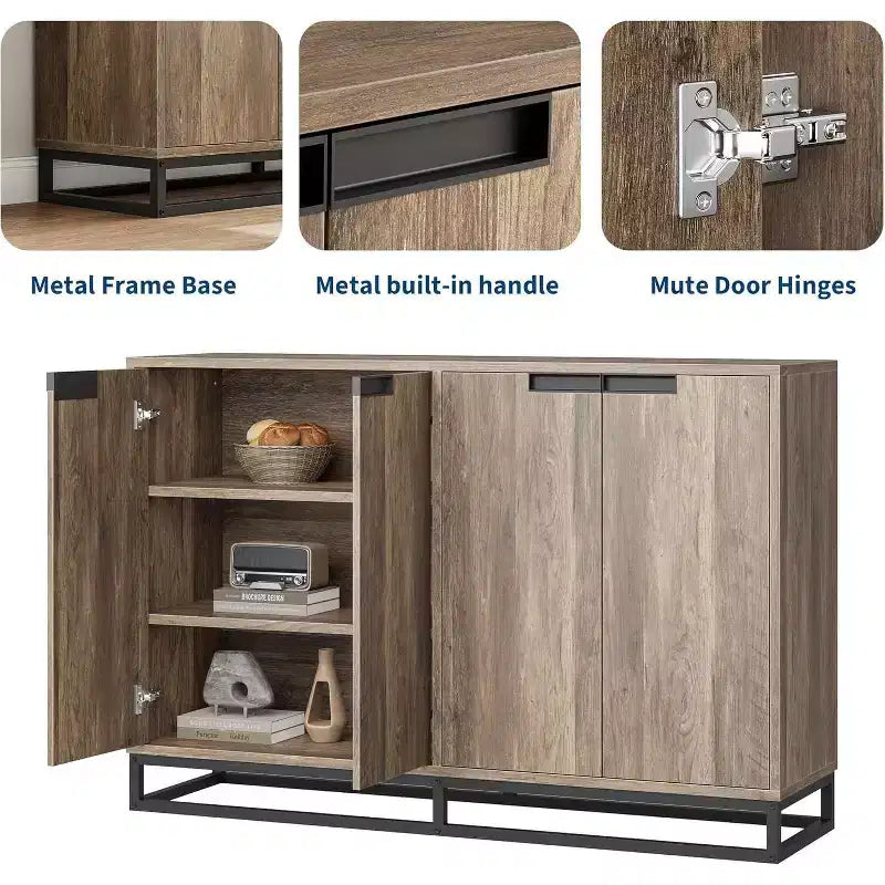 Credenza buffet moderna da 140 cm - Madia da cucina con 4 ante e ripiani regolabili per sala da pranzo