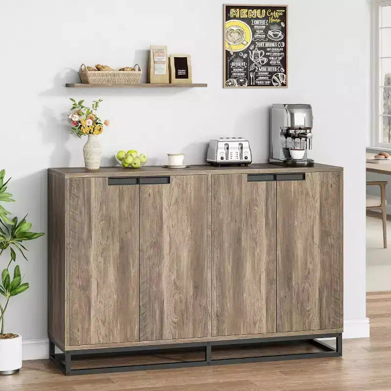 Credenza buffet moderna da 140 cm - Madia da cucina con 4 ante e ripiani regolabili per sala da pranzo