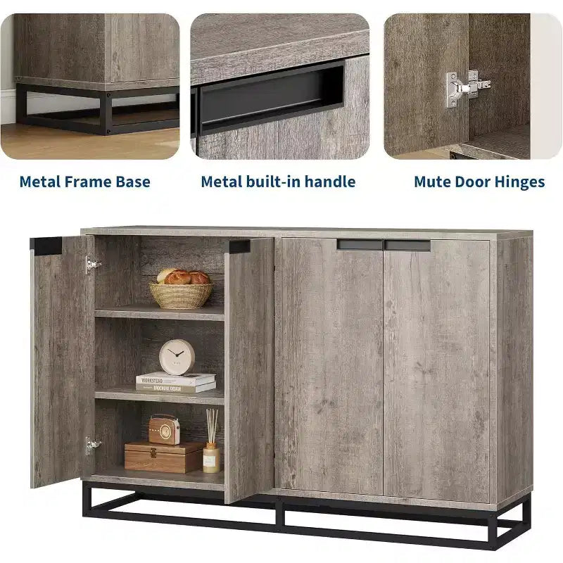 Credenza buffet moderna da 140 cm - Madia da cucina con 4 ante e ripiani regolabili per sala da pranzo